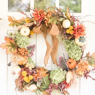 How to make Fall Hydrangea Wreath With Pumpkins