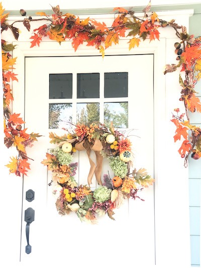 How to make outdoor fall hydrangea wreath with pumpkins. Using an old fall wreath recycled into a brand new wreath! 
