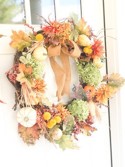 Hydrangea Fall wreath on front door