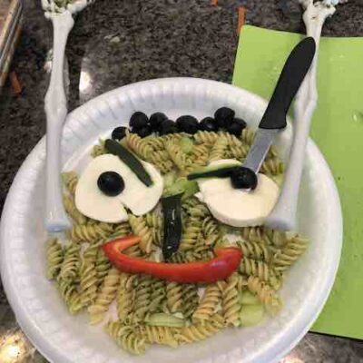 Frankenstein pesto pasta healthy Halloween food