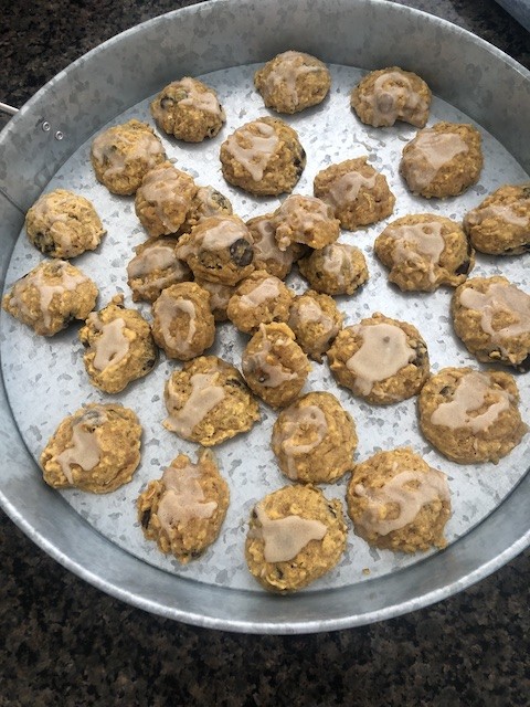 pumpkin chocolate chip cookies on a tray