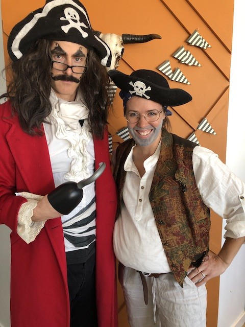 Hook and smee costume made from thrift store clothes