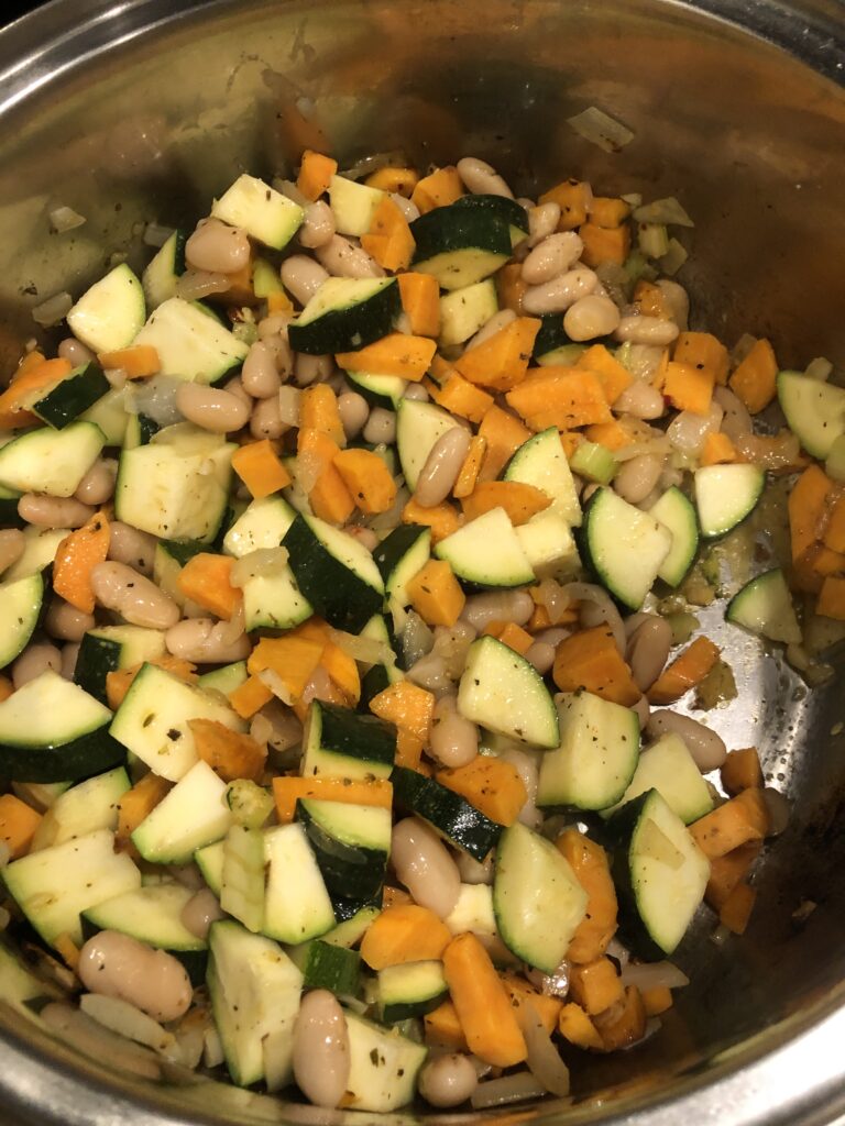 Zucchini Yam soup with beans