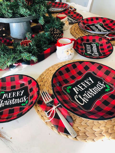 Black and Red Buffalo Check Plaid Believe Christmas Winter Kitchen