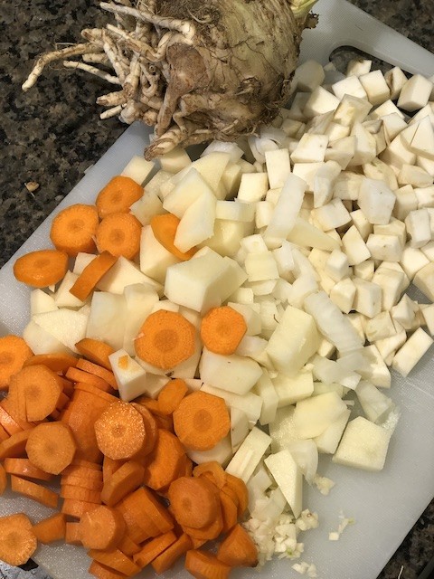 Chopped up vegetables for how to make easy creamy vegetable soup