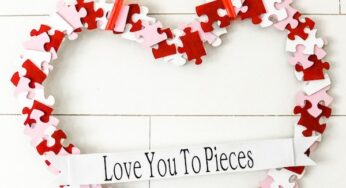 Puzzle Piece Valentine Heart Wreath