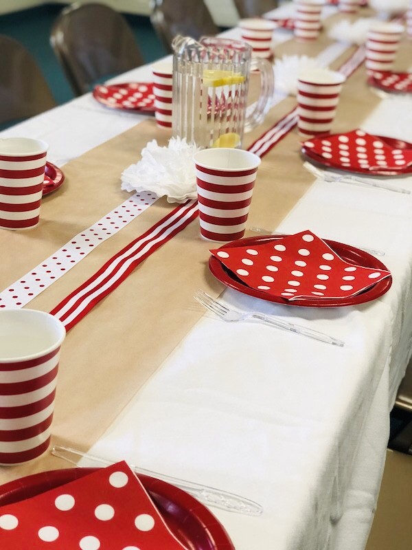 Cheater Valentine tablecloth. Brown painters paper used as tablecloth for Valetnine's Day