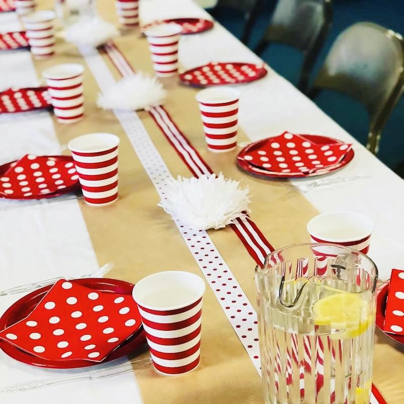 How to set a Valentines red and white polka dot and striped table 