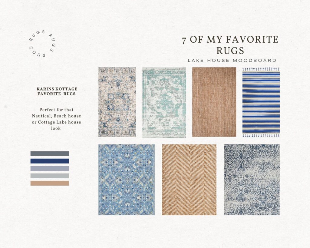 7 Favorite Blue and White Rugs for Lake Cottage Beachy Tone rugs