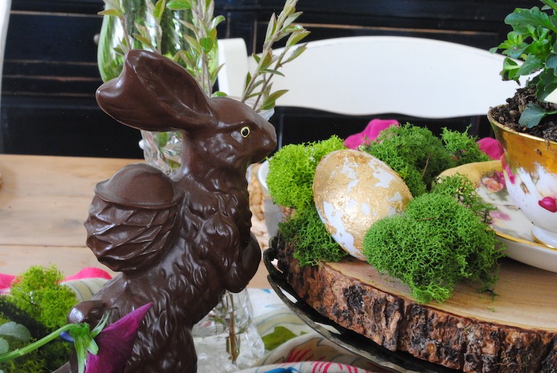 Chocolate Peter Rabbit on the Easter vintage tablescape