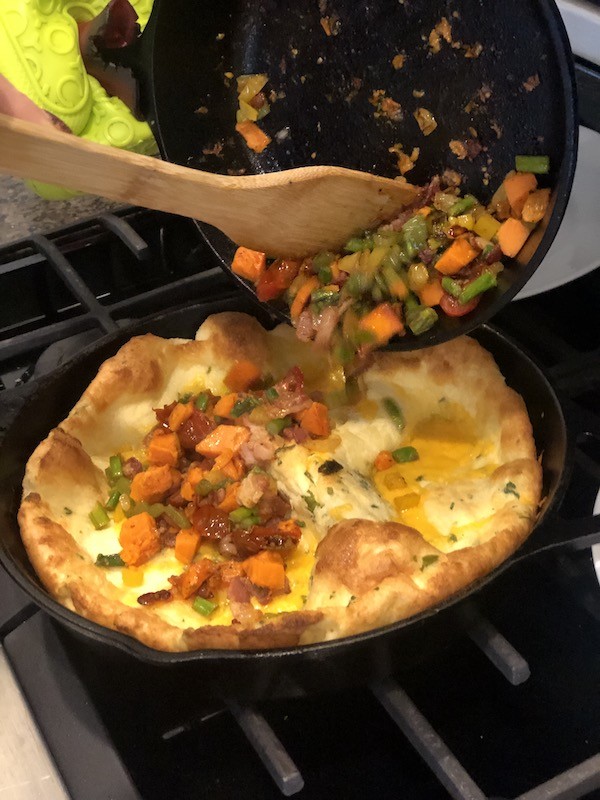 Savory puffy pancake topped with vegetables