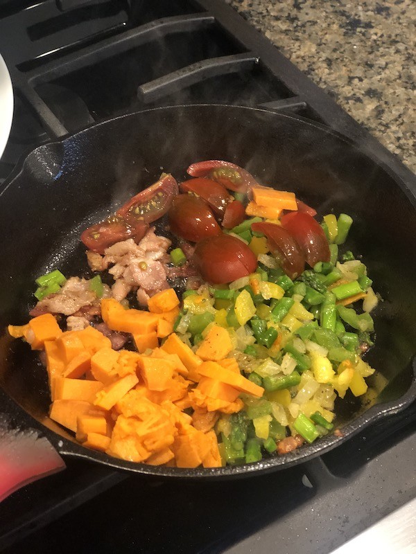 sauteed vegetables for savory puffy pancake