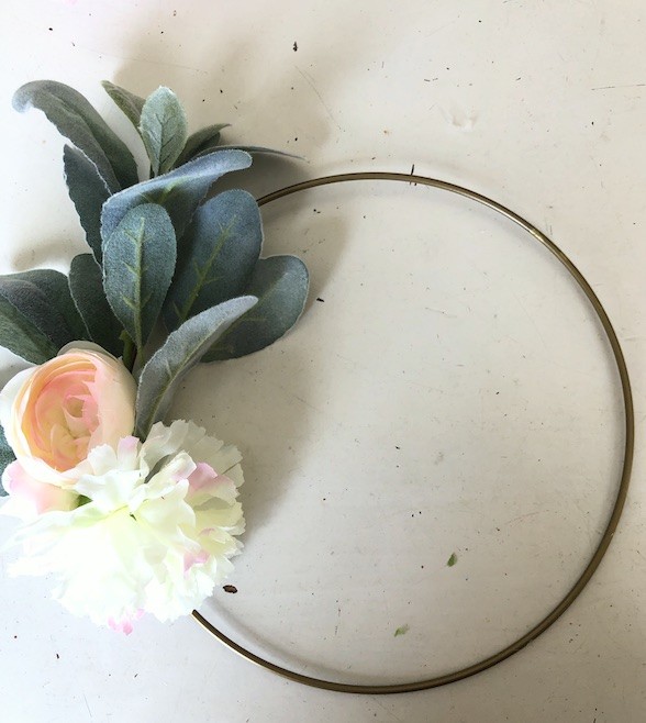 small wire hoop wreath with florals