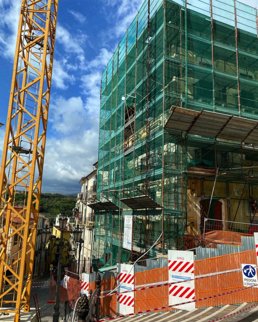 Palazzo Ricci wrapped in scaffolding