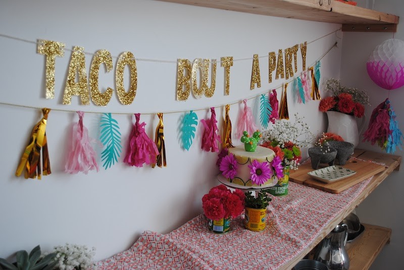 Easy Taco bout a party decorations paper garlands and tin can flower vases