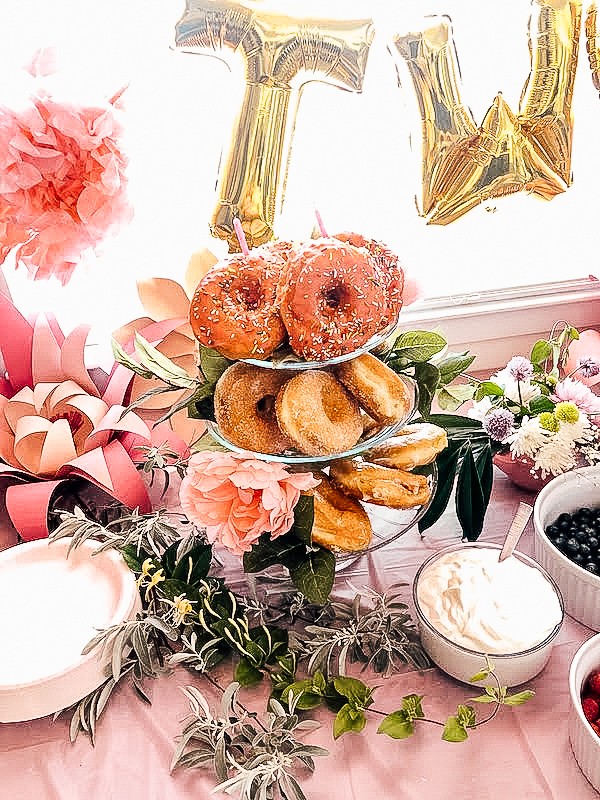 tea for two birthday party donut cake