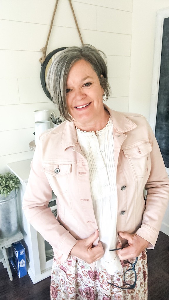 blush colored denim jacket