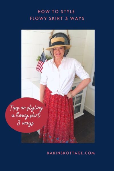 How to style long red flowy skirt 3 ways - Karins Kottage