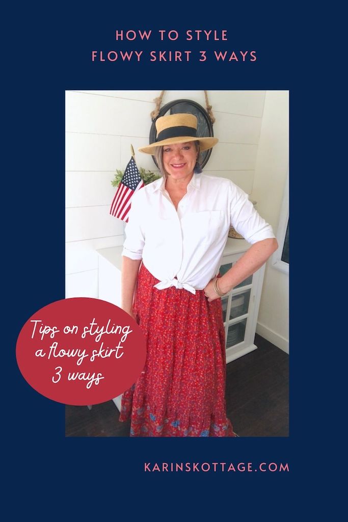 How to style long red flowy skirt 3 ways Karins Kottage