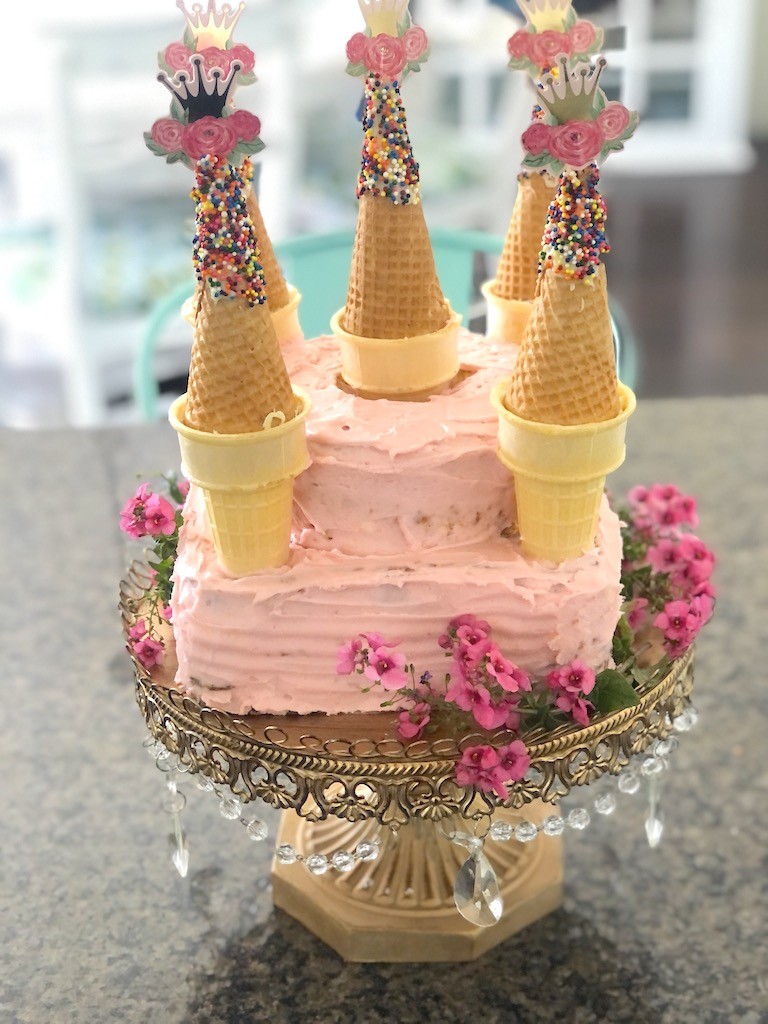 easy Pink castle birthday cake