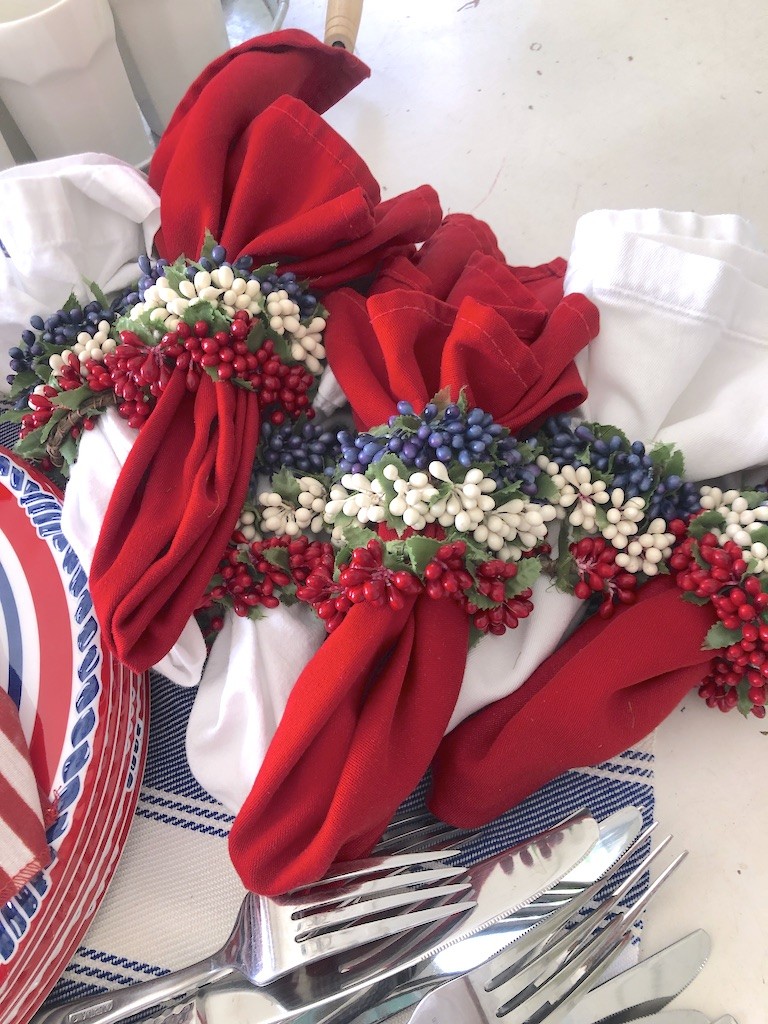 Red white and blue pip berry napkin rings