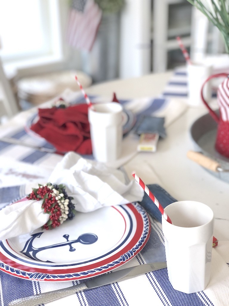 red white blue place settings