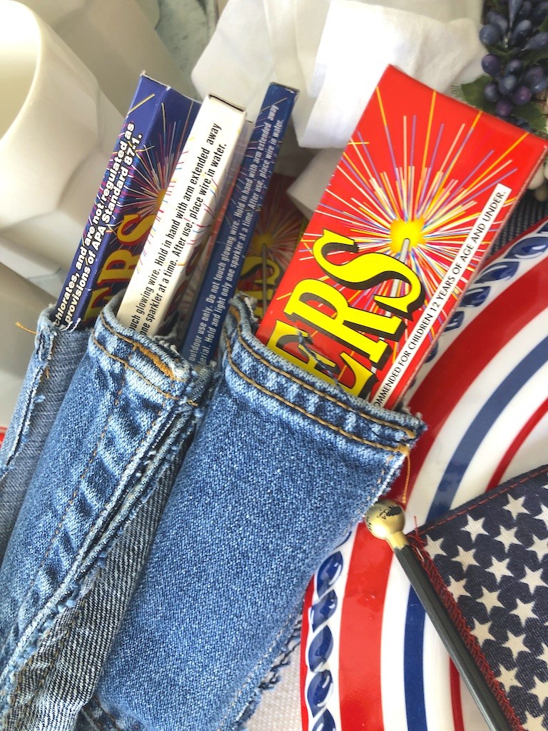 sparklers in denim pockets