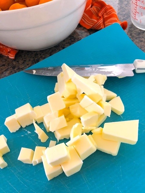 chopped butter to melt in microwave for summer apricot dessert

