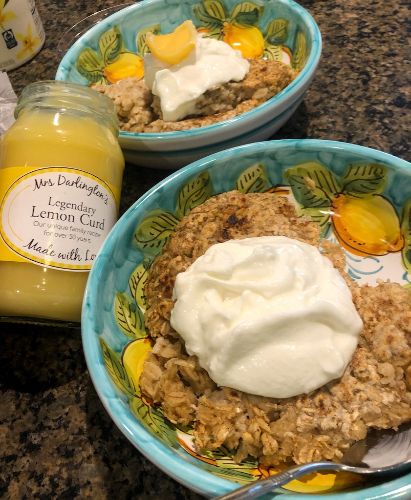 Fried oatmeal with lemon curd