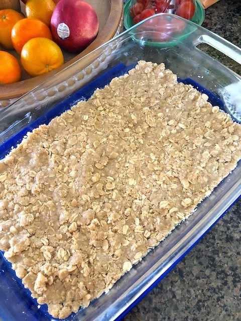 oatmeal flour and butter crust for apricot summer crisp dessert
