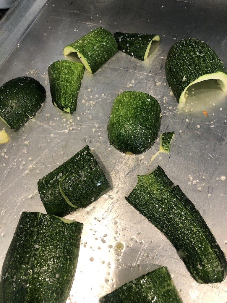 Roasting appetizer sized zucchini boats