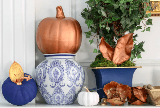 Blue and copper pumpkin decorating ideas on CPW