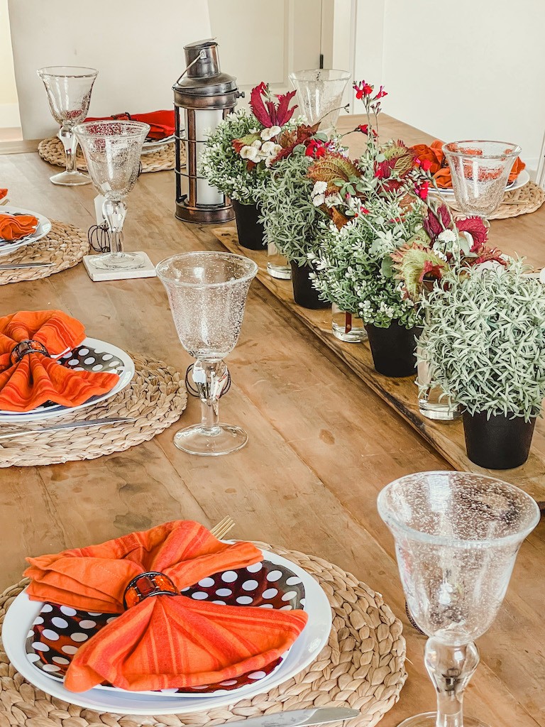 Thrift store napkins for early fall tablescape