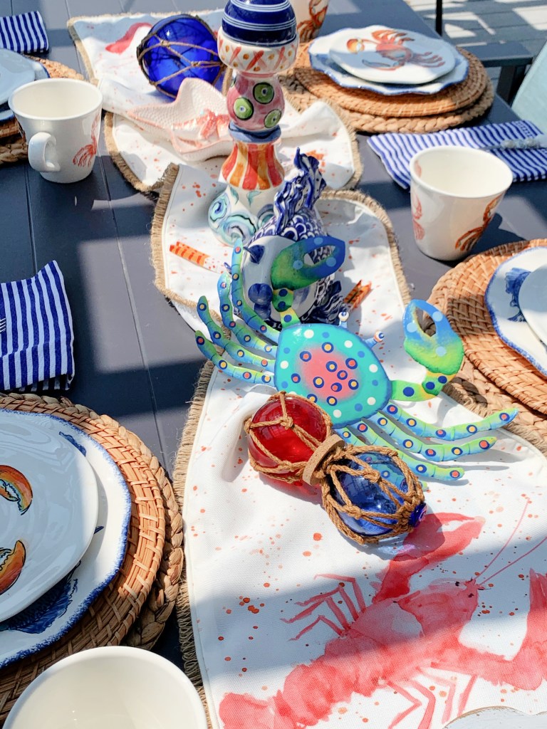 Crab themed tablescape for beachy centerpiece wednesday