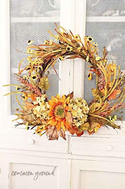 fall centerpiece Wednesday linky party recycled wreath