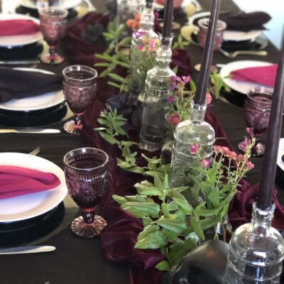How to create moody black and burgundy Halloween table
