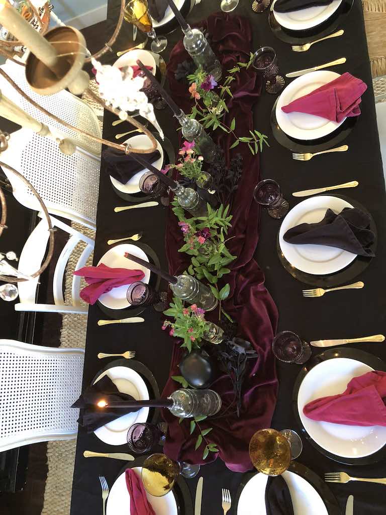 Black and burgundy moody table- Karins Kottage