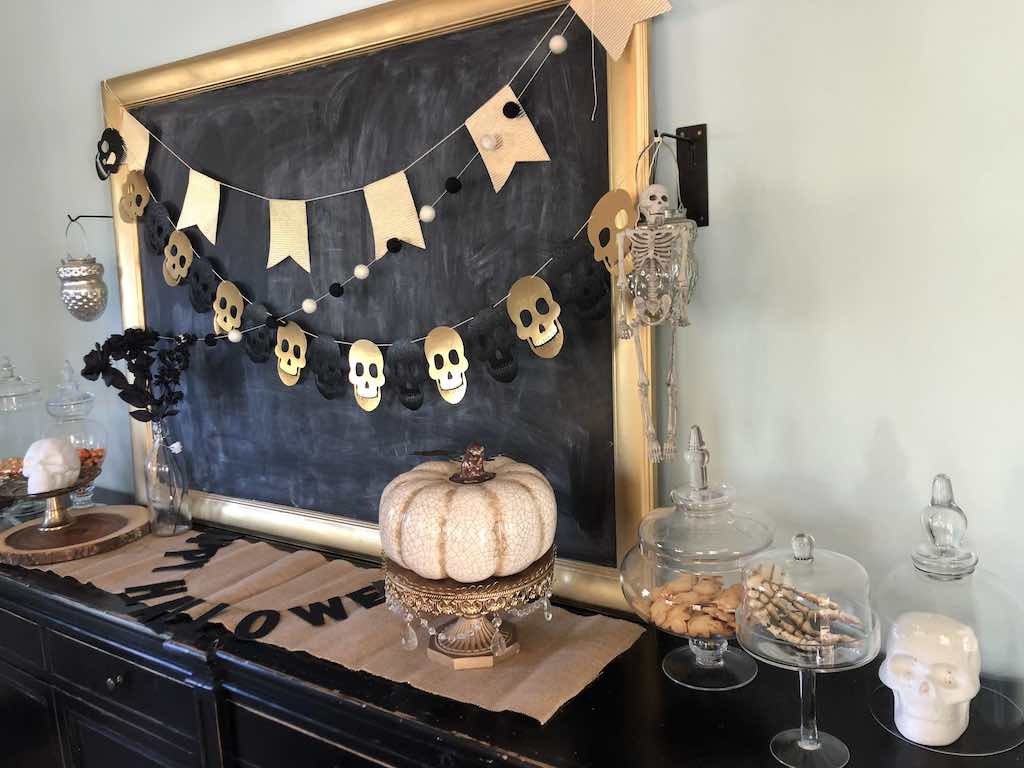 Buffet with apothecary jars sets the scene for Halloween dinner party- Karins Kottage