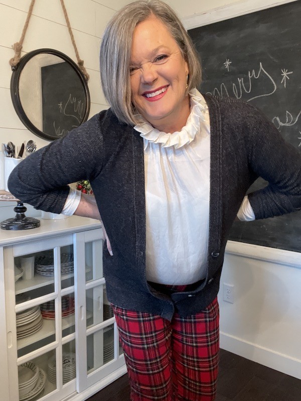 Plaid pants with on sale sweater