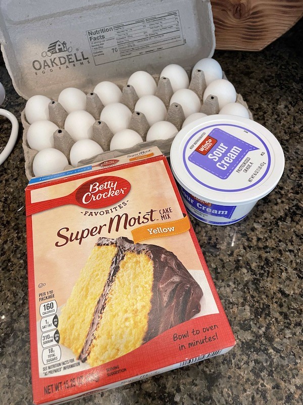 Betty Crocker yellow cake mix for easy little naked Valentine cake- Karins Kottage