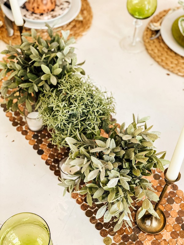 St. Patrick's Day table centerpiece using pennies- Karins Kottage