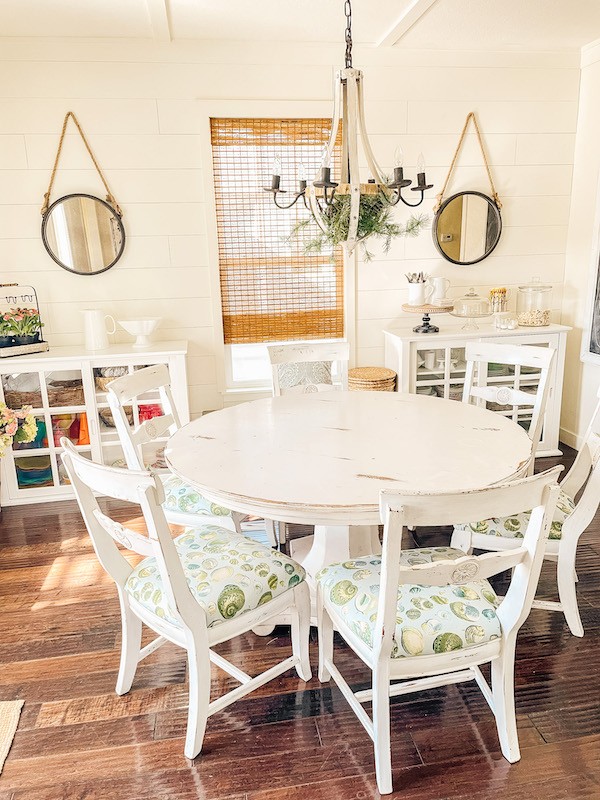 Thrift store round table and 6 chairs upcycled- Karins Kottage