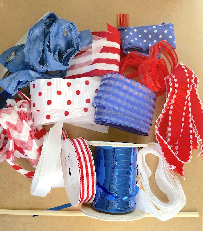 How to make Patriotic red white and blue ribbon wand 