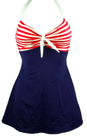 Old fashioned swim suit in red white and blue
