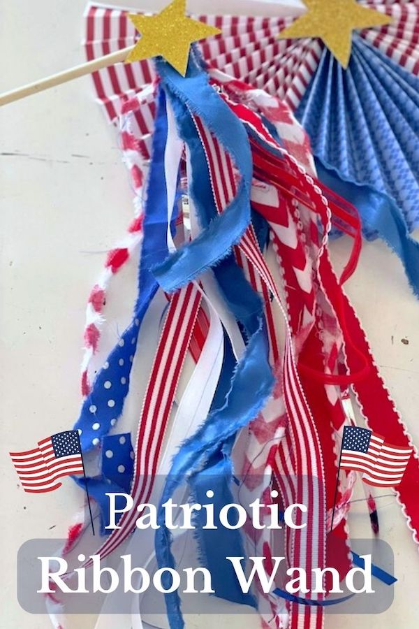 How to make patriotic red white and blue ribbon wand- Karins Kottage 