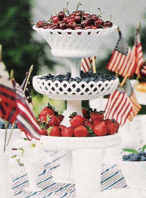 fruit in 3 tier stand for Memorial Day table decorations