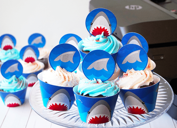 Karins Kottage linky party shark cupcake toppers and wrappers 