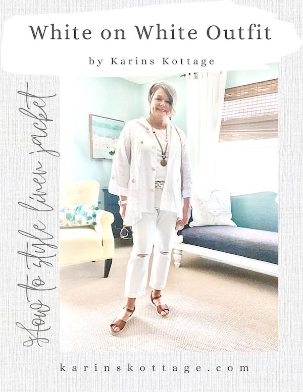 White on white linen jacket outfit- Karins Kottage