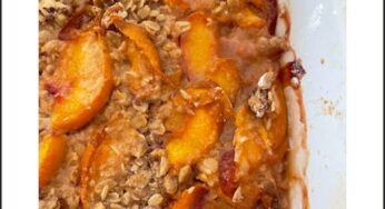 Easy peach crisp with frozen peaches and pecans