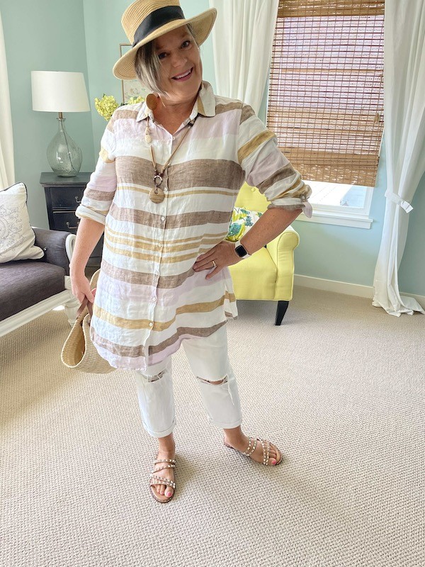 Light and easy traveling outfit- Striped linen tunie